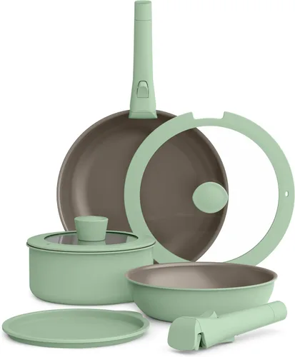 Miniatura 9 de BELLA - Juego de 8 piezas de ollas y sartenes con mangos extraíbles, cocina Fits-anywhere™ con recubrimiento antiadherente EverGood™ de cerámica