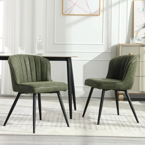 CIMOTA Juego de 2 sillas de comedor de cuero verde, modernas sillas de comedor con patas de metal negro, sillas de cocina tapizadas con respaldo,