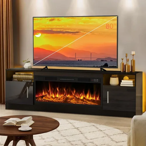 Miniatura 14 de LEMBERI Soporte de TV con Chimenea de 58 Pulgadas para TVs de hasta 65 Pulgadas, Consola con Chimenea Eléctrica de 18'' y Control Remoto, Centro