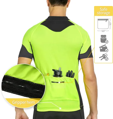 Miniatura 3 de BERGRISAR Camisetas básicas de ciclismo para hombre, manga corta, bolsillos con cremallera