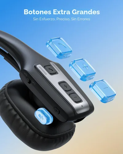 Miniatura 8 de Trucker Bluetooth Headset, Wireless Headset with Mic for Work, Upgraded V5.3 Dual Noise Cancelling Microphones, Mute Button, Multipoint, 53H