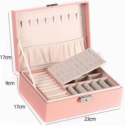 Miniatura 2 de NuAngela Joyero organizador grande para mujeres y niñas, estuche de almacenamiento de joyas de 2 capas, soporte de joyería de piel sintética