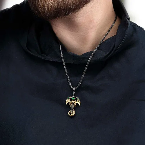 Miniatura 3 de Collar de dragón vintage con piedras natales personalizadas en espada, regalo de joyería de aniversario para él y hombres, colgante punk