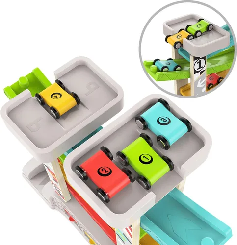 Miniatura 5 de TOP BRIGHT Juguete de rampa de coche para regalos de niños de 2 a 3 años, juguete de pista de carreras para niños de 18 meses con 4 autos de madera