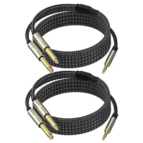 Miniatura 6 de Cable estéreo de 0.138 in, cable de audio, 3.3 pies, 1/8 TRS a Dual 1/4 TS Mono, adaptador de cable divisor en Y, compatible con iPhone, PC, CD
