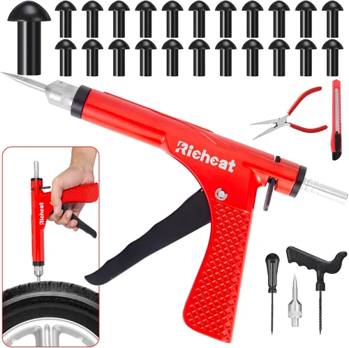 Miniatura 11 de Richcat Kit de Reparación de Pinchazos de Neumáticos sin Cámara con Tapón de Hongo, Repara Pinchazos y Neumáticos Desinflados para Motocicletas