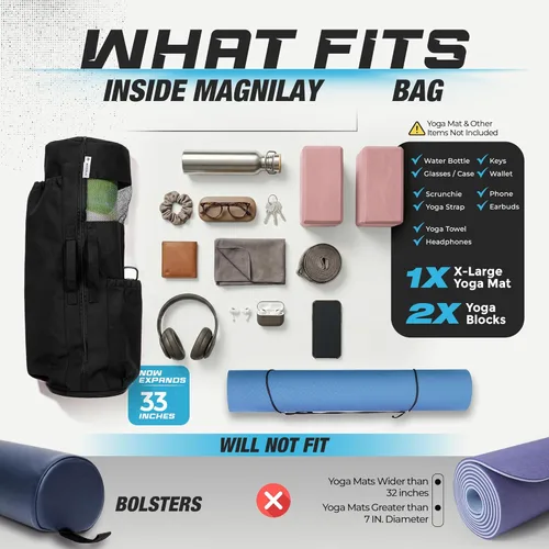 Miniatura 3 de MAGNILAY Bolsa para esterilla de yoga, para mujeres y hombres, bolsa de yoga con bolsillos y correa ajustable, soporte para esterilla de yoga, se