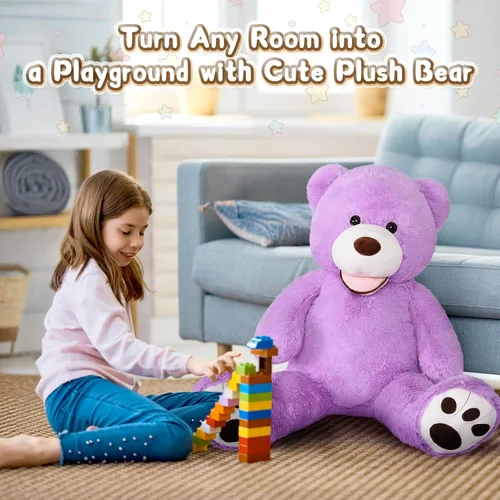 Miniatura 6 de MorisMos Oso de peluche gigante, animales de peluche grandes de 39 pulgadas con huellas grandes, osos de peluche, regalo para niños, morado