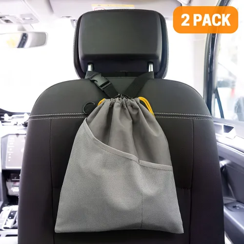 Miniatura 2 de GNEGNI 2 botes de basura para automóvil, bolsa de basura colgante para automóvil con forro impermeable a prueba de fugas Gris