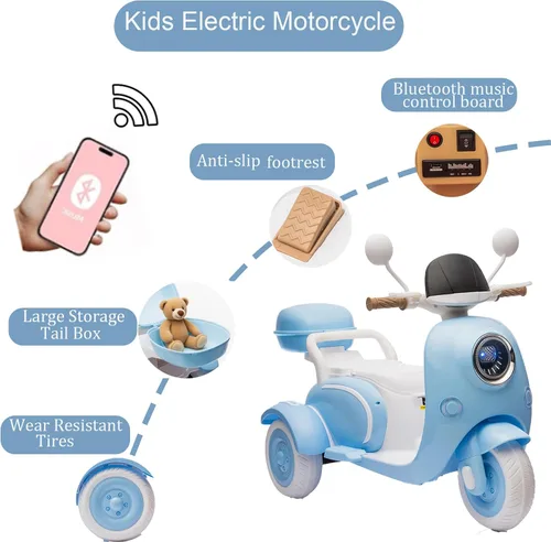 Miniatura 6 de Motocicleta de paseo de 12 V y 2 asientos para niños, juguete con batería eléctrica, bicicleta de tierra para niños, vehículo todoterreno, bicicleta