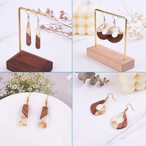 Miniatura 5 de Beadthoven 60 piezas Kit de Dijes de Madera de Resina Colgantes para Hacer Aretes Dijes Dorados para Aretes DIY Boho Piezas en Blanco de Madera