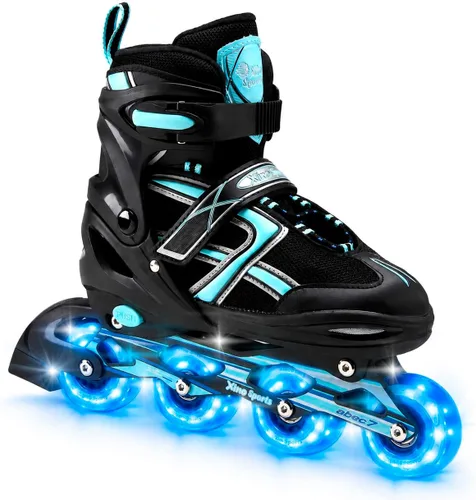 Xino Sports Patines en línea para niños y niñas – Patines ajustables con ruedas iluminadas LED – Patines juveniles para interiores y exteriores Negro