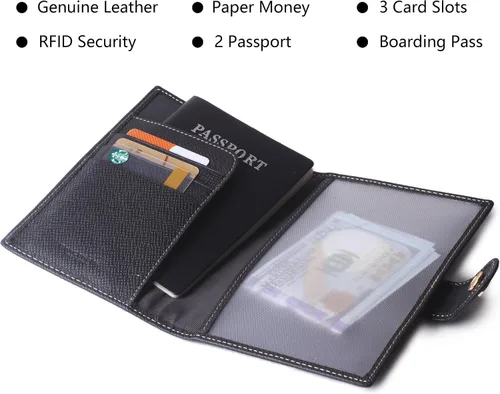 Miniatura 3 de Portapasaportes de cuero auténtico para pasaporte, con bloqueo Rfid - con compartimento para documentos de identificación