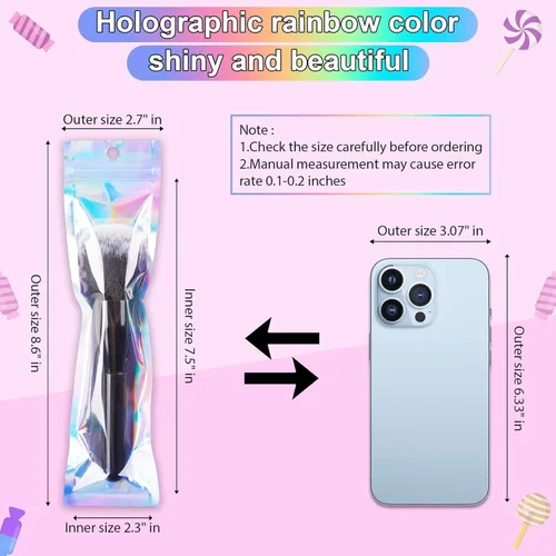 Miniatura 2 de ANZNKU 50 piezas 7 cm x 23 cm Bolsas holográficas para bolígrafos Bolsas de embalaje para bolígrafos Bolsa resellable a prueba de olores