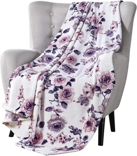 Miniatura 22 de Serafina Home Manta floral de vellón de terciopelo primaveral: jardín de rosas de flores rosas, azules, verdes en un diseño colorido suave