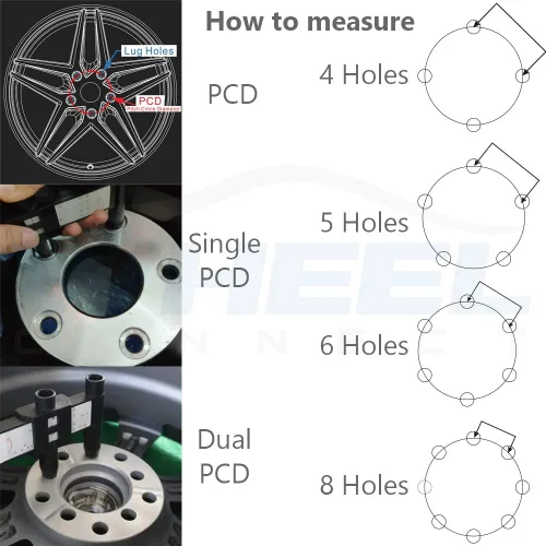 Miniatura 7 de WHEEL CONNECT Medidor PCD, herramienta de medición de patrón de pernos de rueda/llanta, regla PCD, pinza deslizante para 4 5 6 8 agujeros