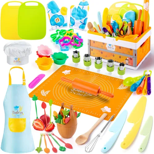 EFO SHM Juego de Cocina para Niños de 52 Piezas, Juguetes de Cocina de Juego de Simulación Montessori para Cocinar y Hornear de Verdad, Juego de