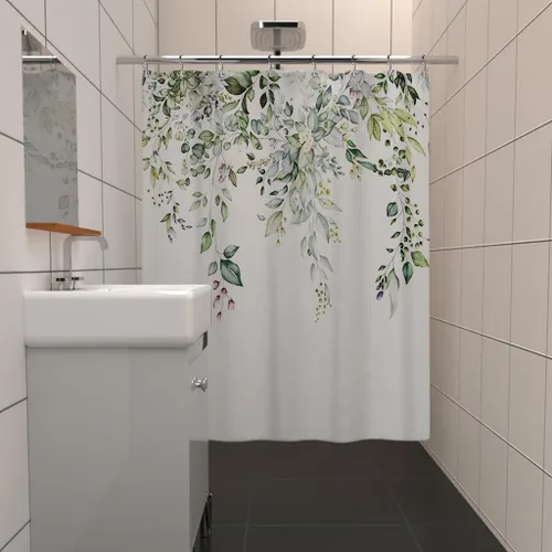 Miniatura 2 de Yeele Cortinas de ducha con diseño de hojas verdes, cortinas de ducha de tela de flores silvestres para baño, cortina de baño de plantas florales