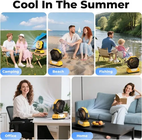 Miniatura 8 de Ventilador Portátil de Camping de 30000mAh con Linterna RGB, Alimentado por Batería Recargable Oscilante con 4 Velocidades de Viento Pantalla LED