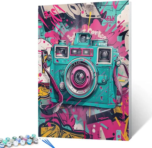 Tucocoo Kits de pintura retro vintage para cámara por números para adultos, lienzo, pintura al óleo acrílica, pigmento, fotografía, manualidades,