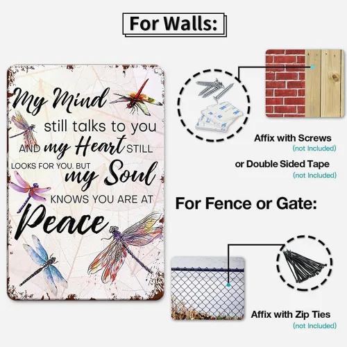 Miniatura 3 de YOYI ART Letrero de Pared de Libélula de Metal - Mi Mente Todavía Habla Contigo, Letreros de Estaño Vintage para el Hogar, Dormitorio, Cocina