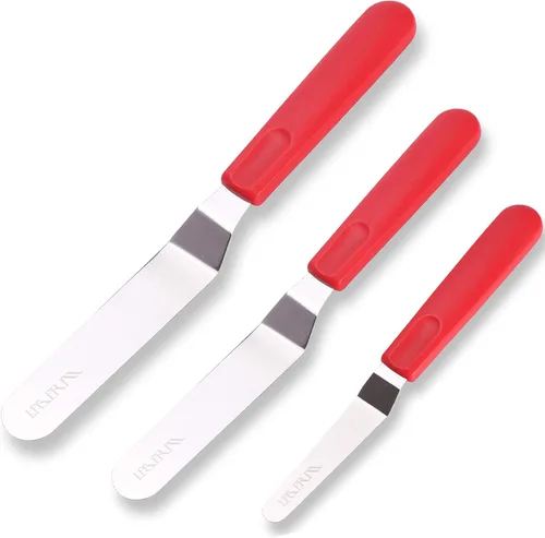 Juego de 4 espátulas de glaseado en ángulo de 6 8 pulgadas, para decoración de pasteles, color rojo