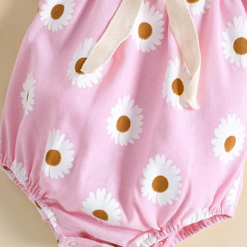 Miniatura 4 de Enterizo de verano de algodón para bebé recién nacida con estampado floral cuello cuadrado manga corta