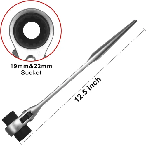Miniatura 3 de 19 mm × 22 mm (o 3/4" x 7/8") Llave de trinquete de podger de doble extremo con carraca de 12 puntos de grado profesional para andamio, plata