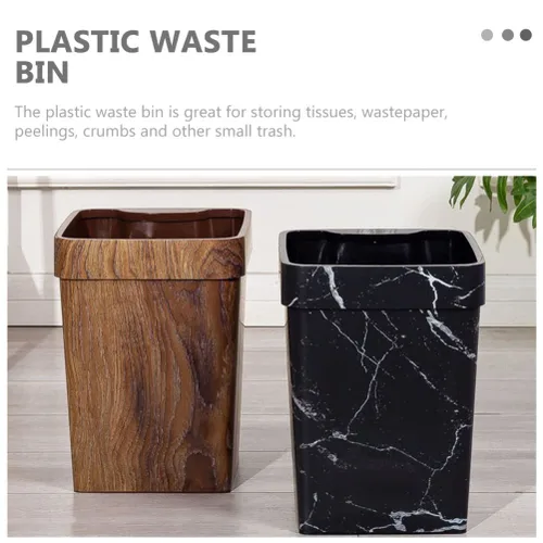 Miniatura 7 de Cabilock Contenedor de basura para adornos, papelera de madera con patrón de mármol, contenedor de basura de plástico, cubo de papel higiénico