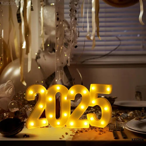 Miniatura 8 de KatchOn, Números con luz LED 2025-8.2 pulgadas, letrero iluminado 2025 Letrero luminoso de número 2025 para decoraciones de feliz graduación 2025