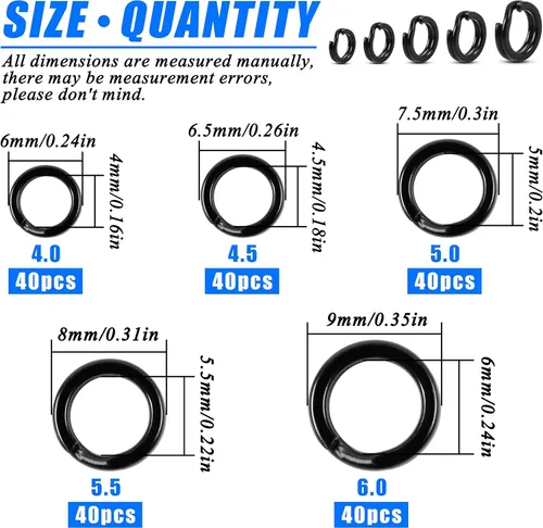 Miniatura 2 de Anillo dividido de acero inoxidable para señuelos de pesca, 200 piezas, anillo dividido para agua salada, aparejos de pesca, conectores de línea