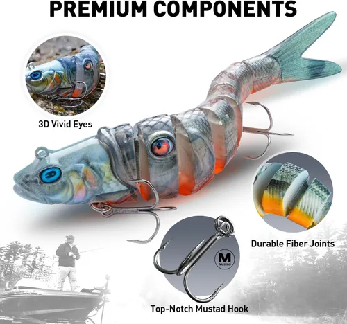 Miniatura 3 de Handing Señuelos de Natación para Lubina, Lucioperca y Lucio, 3 Piezas de Señuelos de Pesca Realistas con Múltiples Articulaciones con Ganchos