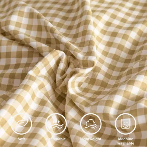 Miniatura 6 de Juego de colcha tamaño king de ETDIFFE, color marrón, 3 piezas, juego de ropa de cama color beige con estampado Gingham de rejilla - colcha suave
