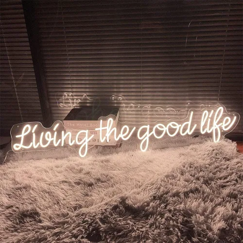 Letrero de neón con texto en inglés "Living The Good Life" para decoración de pared del hogar, letreros de luz LED de neón, grandes para interiores,