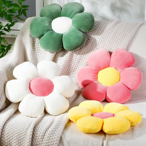 Miniatura 7 de Coume 4 almohadas de flores de felpa de 15 pulgadas, almohadas de felpa en forma de margaritas, bonito cojín de asiento para el primer día