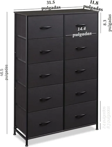 Miniatura 3 de WLIVE - Cómoda alta negra para dormitorio con 10 cajones, cómoda de dormitorio, muebles de cómoda para dormitorio, unidad organizadora de Negro