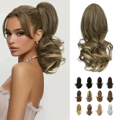 Miniatura 35 de Sofeiyan Extensión de cola de caballo de 11 pulgadas con clip de garra, extensiones de cabello con cola de caballo, cola de caballo larga y rizada