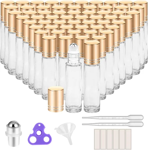 Miniatura 10 de PrettyCare Paquete de 12 aplicadores de bola rodante, botellas de rodillo de vidrio ámbar para aceite esencial con bola de rodillo de acero