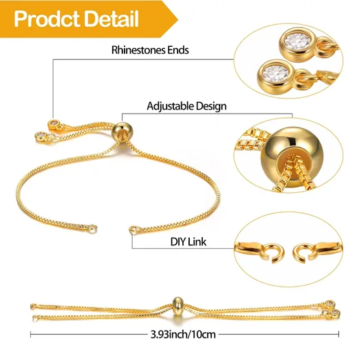 Miniatura 5 de Sureio 10 Piezas Pulseras Deslizantes Ajustables para Hacer Joyas Cadenas de Pulseras para Hacer Joyas DIY Accesorios Cadenas Extensoras con Dorado