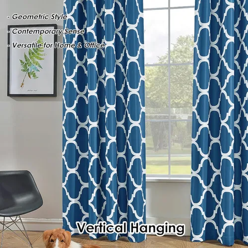 Miniatura 4 de Melodieux Cortinas opacas con ojales en la parte superior, para oscurecer la habitación, estilo marroquí, para sala de estar, 52 x 96 pulgadas, Azul