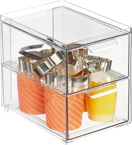 Miniatura 10 de mDesign Caja de almacenamiento apilable con cajón extraíble, cubos de plástico apilables para despensa de cocina y armario, encimera, isla y mesas