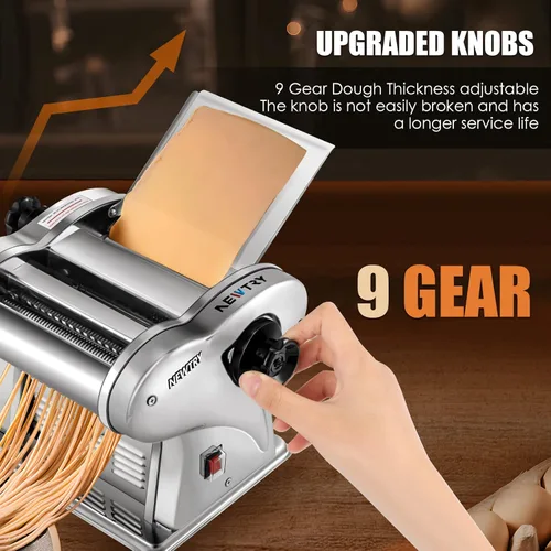 Miniatura 4 de NEWTRY Máquina Eléctrica para Hacer Pasta Máquina para Hacer Fideos Máquina para Hacer Pasta Rodillo Cortador de Masa Grosor Ajustable Acero