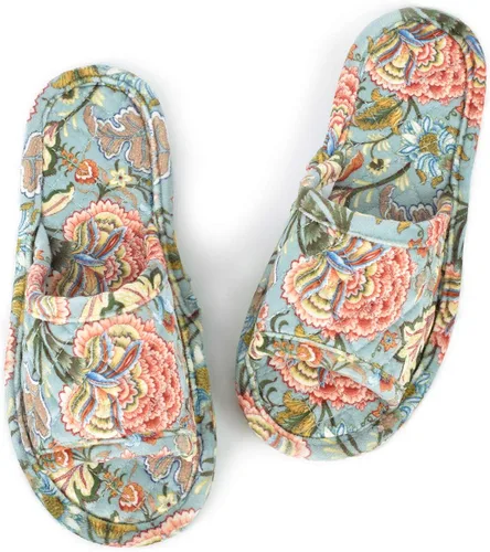 Pantuflas de terciopelo floral para mujer, ligeras, con puntera abierta, lavables, portátiles, plegables, cómodas, para invitados, hotel, viajes,