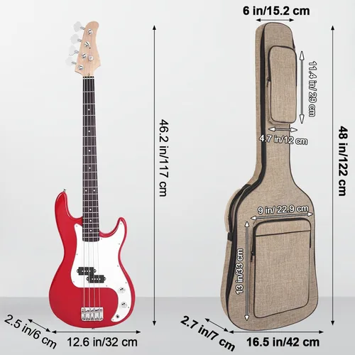 Miniatura 3 de LETSROCK Estuche para Guitarra Bajo, Bolsa de Concierto para Guitarra Bajo Acolchado Grueso Impermeable de 0.38 Pulgadas Mochila Suave Bolsa