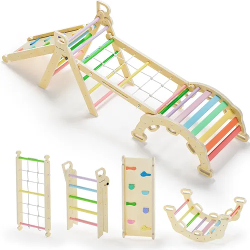 Miniatura 7 de BlueWood 2025 8-en-1 Juego de Escalada Triangular Pikler para Niños Pequeños Juguetes de Interior Parque Infantil de Jungla para Bebés - Rosa Morado
