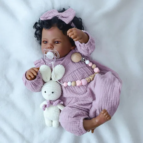 Miniatura 4 de WOOROY Muñecas Realistas Reborn Baby Dolls Niña Negra – Muñeca Afroamericana Recién Nacida de 18 Pulgadas, Cuerpo de Tela Suave Hecho a Mano