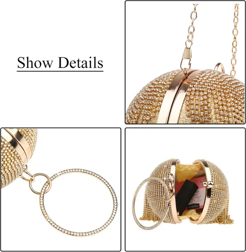 Miniatura 6 de GUOZI Bolso redondo para mujer con borla con diamantes de imitación para boda fiesta