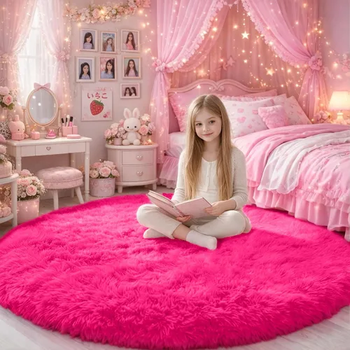 Miniatura 36 de Amdrebio Alfombra Redonda Azul Marino Oscuro de 4 Pies para Habitación de Niños Dormitorio, Alfombras de Área Circulares de Felpa Shag Esponjosa