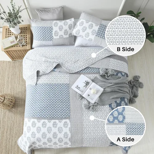 Miniatura 7 de Y-PLWOMEN - Juego de cama Queen con edredón/cubrecama de algodón 100% ligera, reversible, floral, rústico, para todas las estaciones