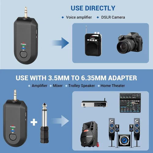 Miniatura 3 de Depusheng Auriculares de micrófono inalámbrico 2.4G, Lavalier y micrófono de mano rango de 160 pies, con enchufe de 1/8 y 1/4 pulgadas para sistema